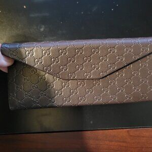 Gucci Collapsible Brown Leather Glasses Case: Pre-owned
